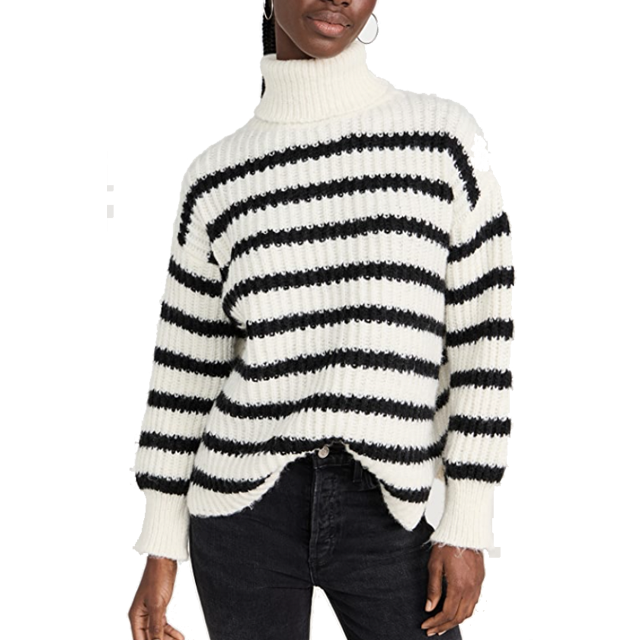 Line & Dot Stripe Turtlenck