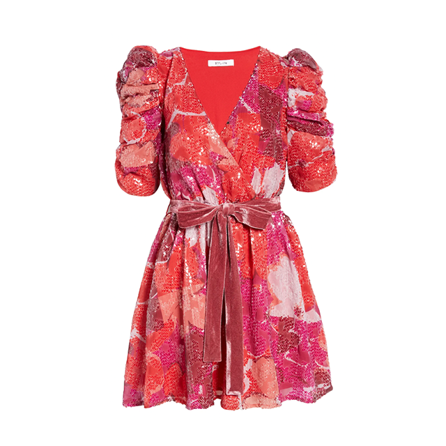 sequin puff sleeve dress